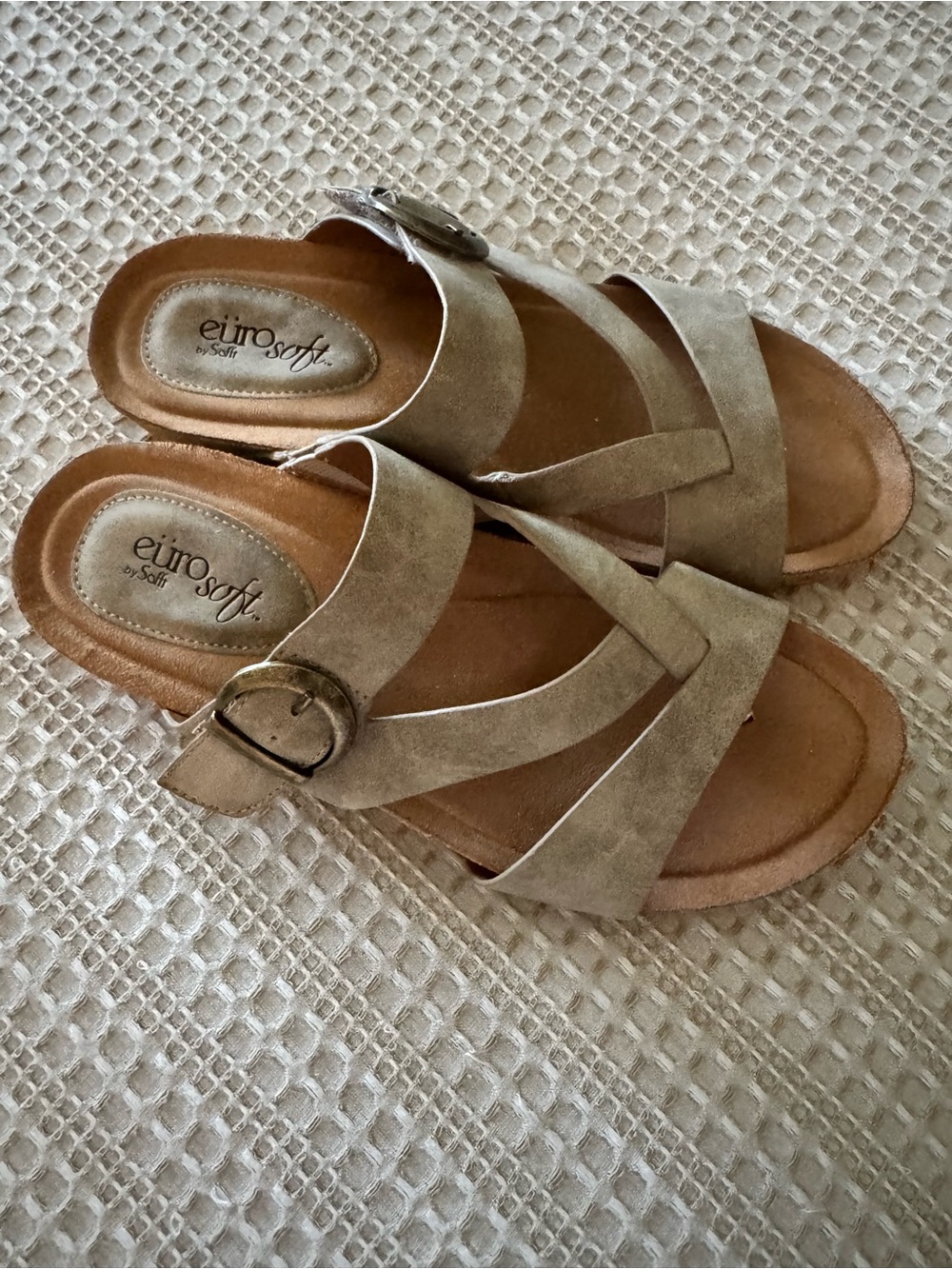by Softl Taupe Suede Slide Sandals